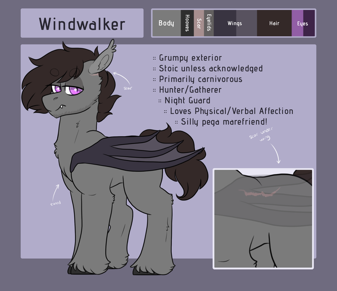 Size: 2200x1900 | Tagged: safe, artist:liefsong, derpibooru import, oc, oc:windwalker, bat pony, chest fluff, image, png, reference sheet, scar, thestral, unshorn fetlocks