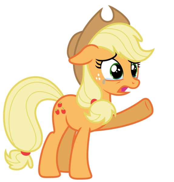 Size: 6303x6586 | Tagged: safe, artist:estories, derpibooru import, applejack, earth pony, pony, absurd resolution, applejack's hat, cowboy hat, crying, female, hat, image, open mouth, png, raised hoof, sad, simple background, solo, transparent background, vector