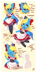 Size: 1400x2736 | Tagged: safe, artist:ipun, derpibooru import, oc, oc:aliax smily, unofficial characters only, bat pony, semi-anthro, bat pony oc, bat wings, clothes, crossdressing, cute, dress, friendship cafe, image, maid, male, png, wings