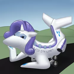Size: 2000x2000 | Tagged: safe, artist:balloon-quilava, derpibooru import, rarity, inflatable pony, original species, pooltoy pony, commission, image, inanimate tf, inflatable, looking at you, not salmon, plane, planeified, png, pool toy, pose, smiling, species swap, transformation, wat