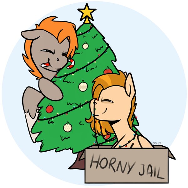 Size: 2160x2160 | Tagged: safe, artist:jellysiek, derpibooru import, oc, oc:carmel, unofficial characters only, pegasus, pony, box, candy, candy cane, christmas, christmas lights, christmas tree, commission, eyes closed, food, happy, holiday, horny jail, image, jpeg, sitting, smiling, stars, tree, ych example, your character here