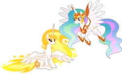 Size: 7415x4472 | Tagged: safe, artist:pumpkinpieforlife, derpibooru import, daybreaker, princess celestia, alicorn, pony, absurd resolution, accessory theft, duality, duo, duo female, female, image, mare, png, simple background, transparent background, vector