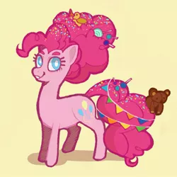 Size: 1433x1433 | Tagged: safe, artist:ximsketchs, derpibooru import, pinkie pie, earth pony, pony, the last problem, female, image, jpeg, mare, older, older pinkie pie, simple background, solo, yellow background