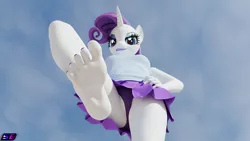 Size: 3840x2160 | Tagged: suggestive, artist:shadowboltsfm, derpibooru import, rarity, anthro, plantigrade anthro, unicorn, 3d, 4k, blender, breasts, clothes, eyelashes, feet, fetish, foot fetish, foot focus, grin, hand on hip, image, lipstick, looking at you, looking down, looking down at you, low angle, nail polish, not sfm, png, recreation, skirt, smiling, sole, toes, upskirt, worm's eye view