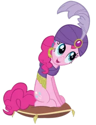 Size: 2146x2794 | Tagged: safe, artist:boneswolbach, derpibooru import, pinkie pie, earth pony, genie, pony, it's about time, clothes, gypsy pie, image, open mouth, png, simple background, solo, transparent background, turban, vector