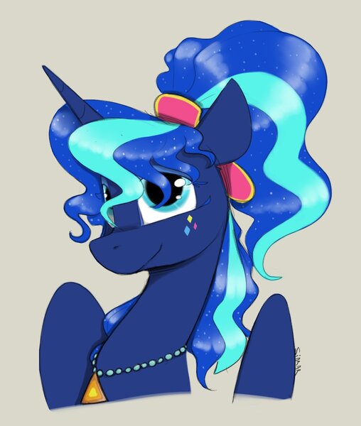 Size: 1100x1300 | Tagged: safe, artist:sinrar, derpibooru import, princess luna, alicorn, pony, between dark and dawn, 80s, 80s princess luna, bust, cute, female, image, jpeg, mare, portrait, solo