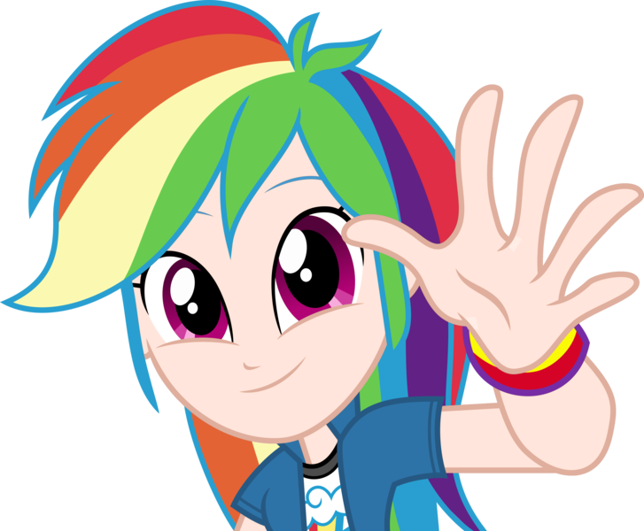 Size: 4848x4000 | Tagged: safe, artist:dashiesparkle, color edit, derpibooru import, edit, editor:michaelsety, rainbow dash, equestria girls, colored, female, hand, human coloration, image, light skin, light skin edit, looking at you, png, simple background, skin color edit, solo, transparent background