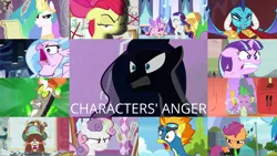 Size: 1974x1112 | Tagged: safe, derpibooru import, edit, edited screencap, editor:quoterific, screencap, apple bloom, applejack, discord, garble, princess cadance, princess celestia, princess ember, princess luna, rarity, scootaloo, silverstream, spike, spitfire, starlight glimmer, sweetie belle, yona, draconequus, yak, a matter of principals, gauntlet of fire, luna eclipsed, make new friends but keep discord, newbie dash, on your marks, owl's well that ends well, the crystal empire, the cutie map, the washouts (episode), what lies beneath, angry, cutie mark crusaders, golden oaks library, image, library, png, quiet, school of friendship