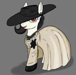 Size: 2382x2358 | Tagged: safe, artist:damset, derpibooru import, ponified, earth pony, pony, black rose, clothes, dress, ear piercing, earring, gloves, hat, horny, image, jewelry, jpeg, lady dimitrescu, latex, latex gloves, lipstick, looking at you, necklace, piercing, red lipstick, resident evil, resident evil 8, simple background
