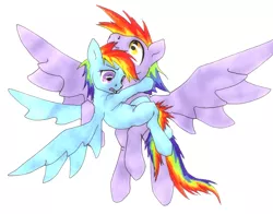 Size: 2005x1569 | Tagged: safe, artist:oddwarg, derpibooru import, part of a set, rainbow blaze, rainbow dash, pegasus, pony, duo, female, filly, filly rainbow dash, flying, flying lesson, holding, image, learning to fly, png, simple background, training, white background, younger