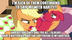 Size: 888x499 | Tagged: safe, derpibooru import, edit, edited screencap, screencap, applejack, big macintosh, earth pony, pony, growing up is hard to do, applecest, applemac, background pony strikes again, female, image, implied lesbian, implied rarijack, implied rarity, implied shipping, incest, jpeg, male, op is a duck, shipping, straight, text