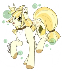 Size: 830x950 | Tagged: safe, artist:silentwolf-oficial, derpibooru import, oc, unofficial characters only, pony, unicorn, bubble, choker, colored hooves, horn, image, open mouth, png, raised hoof, signature, simple background, solo, transparent background, unicorn oc, watermark