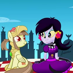 Size: 1024x1024 | Tagged: safe, artist:archooves, derpibooru import, oc, oc:tailcoatl, ponified, pegasus, pony, equestria girls, aztec, catalina la catrina, clothes, crossover, cute, dia de los muertos, dress, equestria girls-ified, image, jpeg, mexican, mexico, nation ponies, sitting