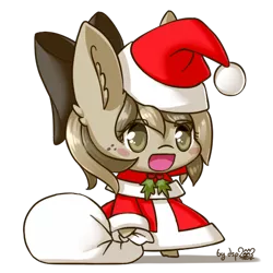 Size: 520x520 | Tagged: safe, artist:dsp2003, derpibooru import, oc, oc:stone, unofficial characters only, earth pony, pony, bipedal, blush sticker, blushing, chibi, christmas, clothes, costume, female, hat, holiday, image, mare, open mouth, padoru, png, santa costume, santa hat, simple background, style emulation, transparent background