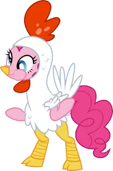 Size: 3000x4540 | Tagged: safe, artist:cloudyglow, derpibooru import, pinkie pie, pony, luna eclipsed, animal costume, chicken dance, chicken pie, chicken suit, clothes, costume, image, nightmare night, png, silly, silly pony, simple background, solo, transparent background, vector