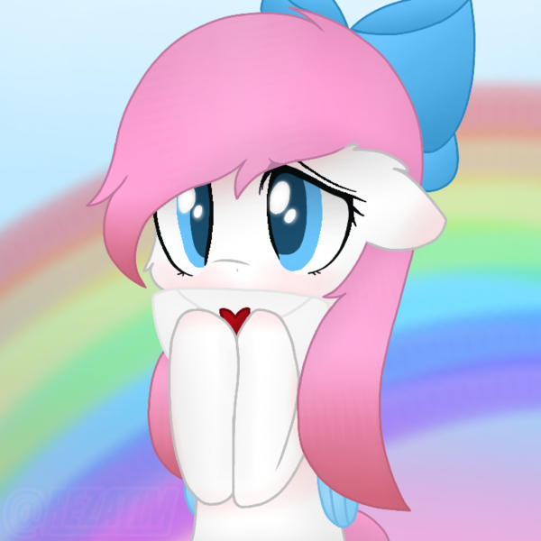 Size: 720x720 | Tagged: safe, derpibooru import, oc, oc:snowy blossom, pegasus, pony, blushing, bow, cute, female, holding, image, looking at someone, love letter, mare, png, rainbow, trace