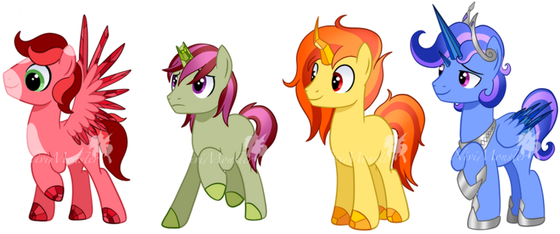 Size: 900x376 | Tagged: safe, artist:nivimonster, derpibooru import, oc, unofficial characters only, alicorn, pegasus, pony, unicorn, crystal horn, crystal wings, horn, image, male, png, simple background, stallion, transparent background, wings
