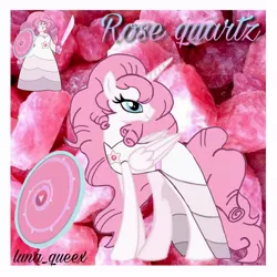 Size: 1080x1080 | Tagged: safe, artist:luna.queex, derpibooru import, ponified, alicorn, pony, abstract background, alicornified, clothes, dress, duo, eyelashes, female, horn, image, jpeg, looking back, mare, peytral, race swap, rose quartz (steven universe), steven universe, wings