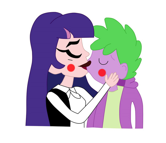 Size: 1080x931 | Tagged: safe, derpibooru import, spike, human, blushing, dc superhero girls, hands on cheeks, humanized, human spike, image, jpeg, kissing, zatanna, zatannaxspike, zataspike