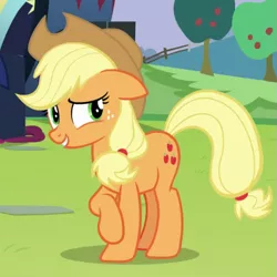 Size: 575x575 | Tagged: safe, derpibooru import, screencap, applejack, earth pony, pony, the mane attraction, applejack's hat, cowboy hat, cropped, cute, female, floppy ears, hat, image, jackabetes, mare, png, smiling, solo, teeth