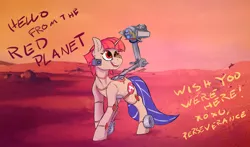 Size: 4110x2412 | Tagged: safe, artist:hobbes-maxwell, derpibooru import, oc, ponified, unofficial characters only, pony, robot, robot pony, unicorn, image, mars, mars rover, perseverance, png, solo, text