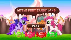 Size: 1370x768 | Tagged: safe, derpibooru import, pegasus, pony, bootleg, candy, candyland, duo, food, game, image, jpeg, recolor, title screen