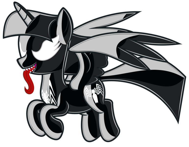 Size: 9000x7000 | Tagged: safe, artist:severity-gray, derpibooru import, twilight sparkle, twilight sparkle (alicorn), alicorn, pony, crossover, female, flying, image, latex, latex suit, mare, marvel, open mouth, png, sharp teeth, she-venom, simple background, solo, spider-man, symbiote, teeth, tongue out, transparent background, venom, venom twilight, wings