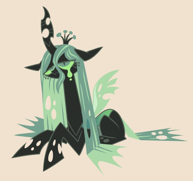 Size: 2048x1916 | Tagged: safe, artist:kyrakupetsky, derpibooru import, queen chrysalis, changeling, changeling queen, crying, female, image, jpeg, sad, simple background, solo, tan background