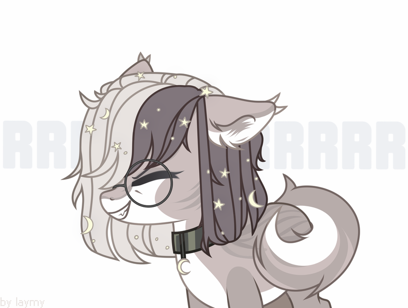 Size: 1280x967 | Tagged: safe, artist:laymy, derpibooru import, oc, unofficial characters only, pony, collar, cute, cute little fangs, ear fluff, eyes closed, fangs, glasses, growling, image, png, round glasses, solo