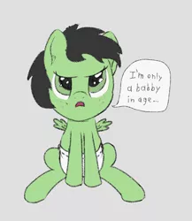Size: 975x1124 | Tagged: safe, artist:craftycirclepony, derpibooru import, oc, oc:anonfilly, unofficial characters only, pegasus, pony, angry, baby, cute, dialogue, diaper, ear fluff, female, filly, freckles, frown, gray background, image, looking at you, open mouth, png, simple background, sitting, sketch, small wings, spread wings, wings