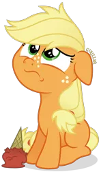 Size: 2318x3922 | Tagged: safe, artist:cirillaq, derpibooru import, applejack, earth pony, pony, blank flank, female, filly, filly applejack, floppy ears, food, high res, ice cream, image, png, sad, simple background, solo, transparent background, unhapplejack, vector, younger