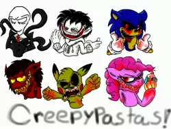 Size: 4000x3000 | Tagged: grimdark, artist:invdrscar, derpibooru import, pinkie pie, pikachu, fanfic:cupcakes, blood, brvr, creepypasta, crossover, cupcake, food, image, jeff the killer, jpeg, meme, pokemon dead channel, pokémon, slenderman, smile.jpg, sonic the hedgehog, sonic the hedgehog (series), sonic.exe