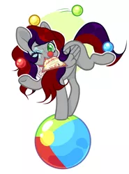 Size: 2000x2700 | Tagged: safe, derpibooru import, oc, oc:evening prose, unofficial characters only, pegasus, pony, ball, clown, clown makeup, clown nose, female, freckles, image, juggling, mare, png, red nose