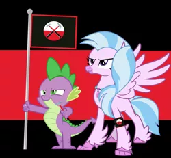 Size: 4875x4497 | Tagged: safe, artist:memnoch, artist:sonofaskywalker, derpibooru import, edit, vector edit, silverstream, spike, dragon, hippogriff, female, flag, hammer, image, male, pink floyd, png, shipping, spikestream, straight, the wall, vector, waiting for the worms