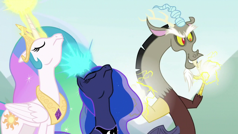 Size: 1920x1080 | Tagged: safe, derpibooru import, screencap, discord, princess celestia, princess luna, the ending of the end, image, png