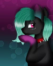 Size: 1080x1341 | Tagged: safe, artist:rxndxm.artist, derpibooru import, oc, unofficial characters only, earth pony, pony, abstract background, bust, choker, earth pony oc, image, jpeg, socks (coat marking), solo, spiked choker