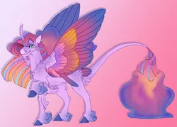 Size: 2507x1793 | Tagged: safe, artist:seffiron, derpibooru import, oc, oc:midnight magic, alicorn, pony, cloven hooves, colored wings, curved horn, horn, image, leonine tail, magical lesbian spawn, male, multicolored wings, offspring, parent:princess luna, parent:twilight sparkle, parents:twiluna, png, solo, stallion, unshorn fetlocks, wings