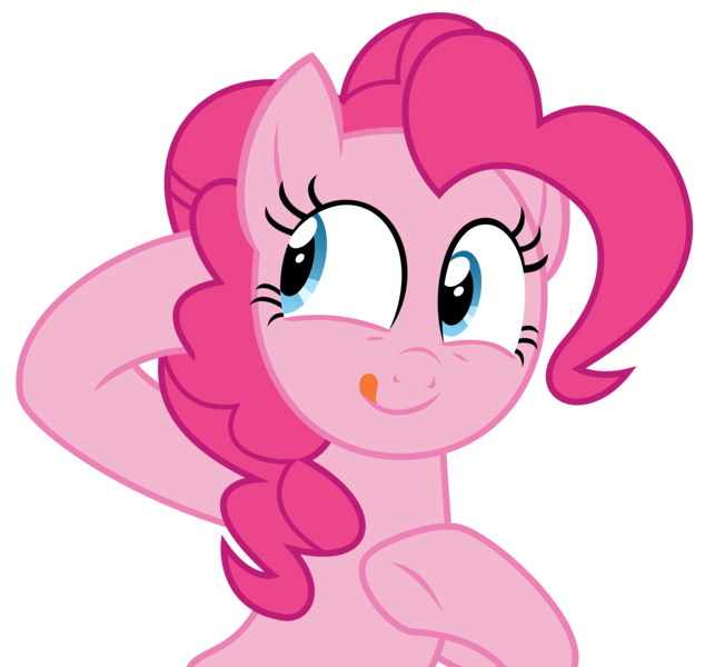 Size: 2828x2675 | Tagged: safe, artist:sketchmcreations, derpibooru import, pinkie pie, earth pony, pony, the one where pinkie pie knows, cute, diapinkes, female, hammerspace hair, image, mare, png, raised hoof, simple background, smiling, solo, tongue out, transparent background, vector