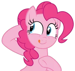 Size: 2828x2675 | Tagged: safe, artist:sketchmcreations, derpibooru import, pinkie pie, earth pony, pony, the one where pinkie pie knows, cute, diapinkes, female, hammerspace hair, image, mare, png, raised hoof, simple background, smiling, solo, tongue out, transparent background, vector