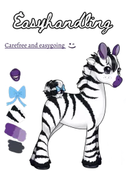 Size: 806x1093 | Tagged: safe, artist:69beas, derpibooru import, oc, oc:easyhandling, unofficial characters only, zebra, digital art, female, freckles, hoof fluff, image, mare, open mouth, png, reference sheet, ribbon, simple background, solo, transparent background, zebra oc