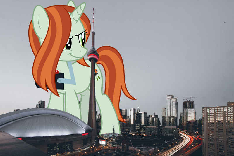Size: 2400x1600 | Tagged: safe, artist:luckreza8, artist:sanjeev kugan, derpibooru import, edit, editor:jaredking203, crackle cosette, queen chrysalis, pony, unicorn, building, camera, canada, city, cityscape, cn tower, disguise, disguised changeling, female, giant crackle cosette, giant pony, giant unicorn, giantess, highrise ponies, image, irl, macro, mare, mega giant, photo, png, ponies in real life, toronto, vector