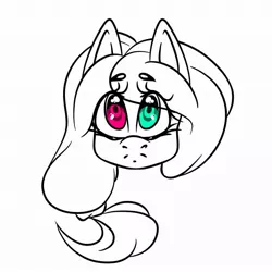 Size: 1080x1080 | Tagged: safe, artist:tessa_key_, derpibooru import, oc, unofficial characters only, earth pony, pony, bust, earth pony oc, eye clipping through hair, eyelashes, heterochromia, image, jpeg, lineart, partial color, simple background, solo, white background