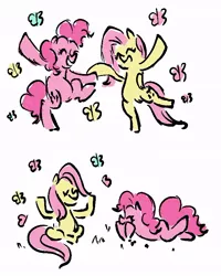 Size: 648x809 | Tagged: safe, artist:laya-21, derpibooru import, fluttershy, pinkie pie, butterfly, earth pony, insect, pegasus, female, flutterpie, image, jpeg, lesbian, shipping, simple background, white background