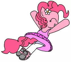 Size: 741x640 | Tagged: safe, artist:logan jones, derpibooru import, pinkie pie, ballerina, ballet, ballet slippers, clothes, cute, diapinkes, flower, flower in hair, from behind, happy, hooves up, image, leaping, pinkarina, pinkierina, pinkirina, png, simple background, tutu, white background