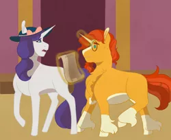 Size: 1280x1042 | Tagged: safe, artist:vintage-rec, derpibooru import, rarity, sunburst, pony, unicorn, female, hat, image, jpeg, male, mare, missing cutie mark, rariburst, scroll, shipping, stallion, straight