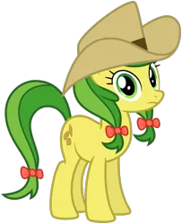 Size: 625x771 | Tagged: safe, artist:nano23823, derpibooru import, apple fritter, earth pony, pony, .svg available, apple family member, bow, cowboy hat, eyelashes, female, hair bow, hat, image, mare, png, simple background, solo, tail bow, transparent background, vector