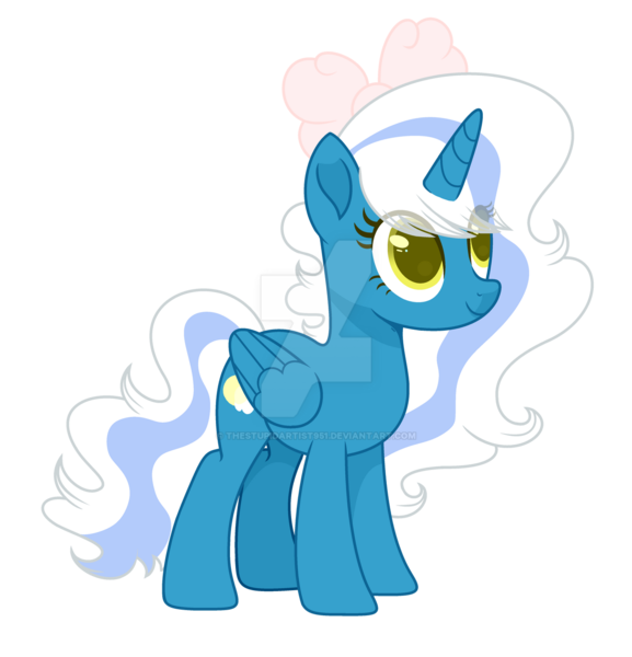 Size: 1280x1330 | Tagged: safe, artist:thestupidartist951, derpibooru import, oc, oc:fleurbelle, unofficial characters only, alicorn, pony, alicorn oc, bow, female, hair bow, horn, image, mare, png, simple background, solo, transparent background, watermark, wings, yellow eyes