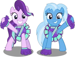 Size: 12076x9193 | Tagged: safe, alternate version, artist:thatusualguy06, derpibooru import, starlight glimmer, trixie, earth pony, pony, 2 4 6 greaaat, .svg available, absurd resolution, cheerleader, cheerleader outfit, clothes, cute, derpibooru exclusive, diatrixes, female, glimmerbetes, image, looking at you, mare, missing horn, png, recolor, request, simple background, transparent background, vector