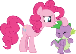 Size: 4188x3000 | Tagged: safe, artist:cloudyglow, derpibooru import, pinkie pie, spike, dragon, earth pony, pony, owl's well that ends well, .ai available, absurd resolution, cute, diapinkes, duo, eyes closed, female, image, male, mare, petting, png, simple background, smiling, spikabetes, transparent background, vector