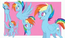 Size: 2048x1195 | Tagged: safe, artist:kyaptainkiddo, artist:meow286, derpibooru import, rainbow dash, pegasus, pony, alternate hairstyle, bust, cute, dashabetes, female, flapping, flying, folded wings, image, jpeg, mare, multeity, no pupils, portrait, puffed chest, smiling, solo, spread wings, tomboy, wings